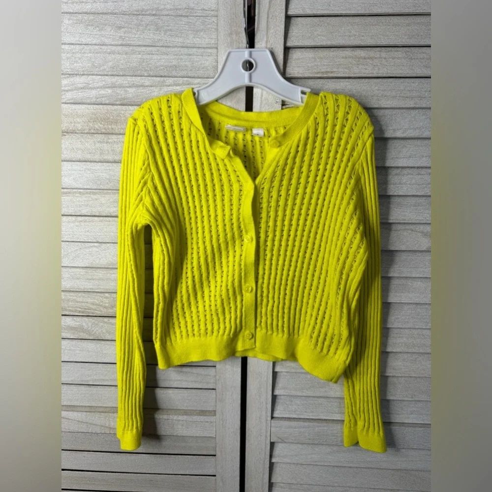 GAP Kids Neon Yellow Ribbed Cardigan Sweater Girls Size 5T